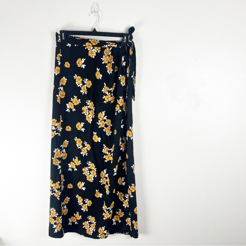 MODCLOTH Black Floral True Wrap Maxi Skirt 10 Boho Cottagecore Academia